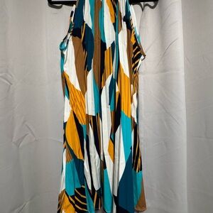 Vibrant Blue and Orange Halter Sundress